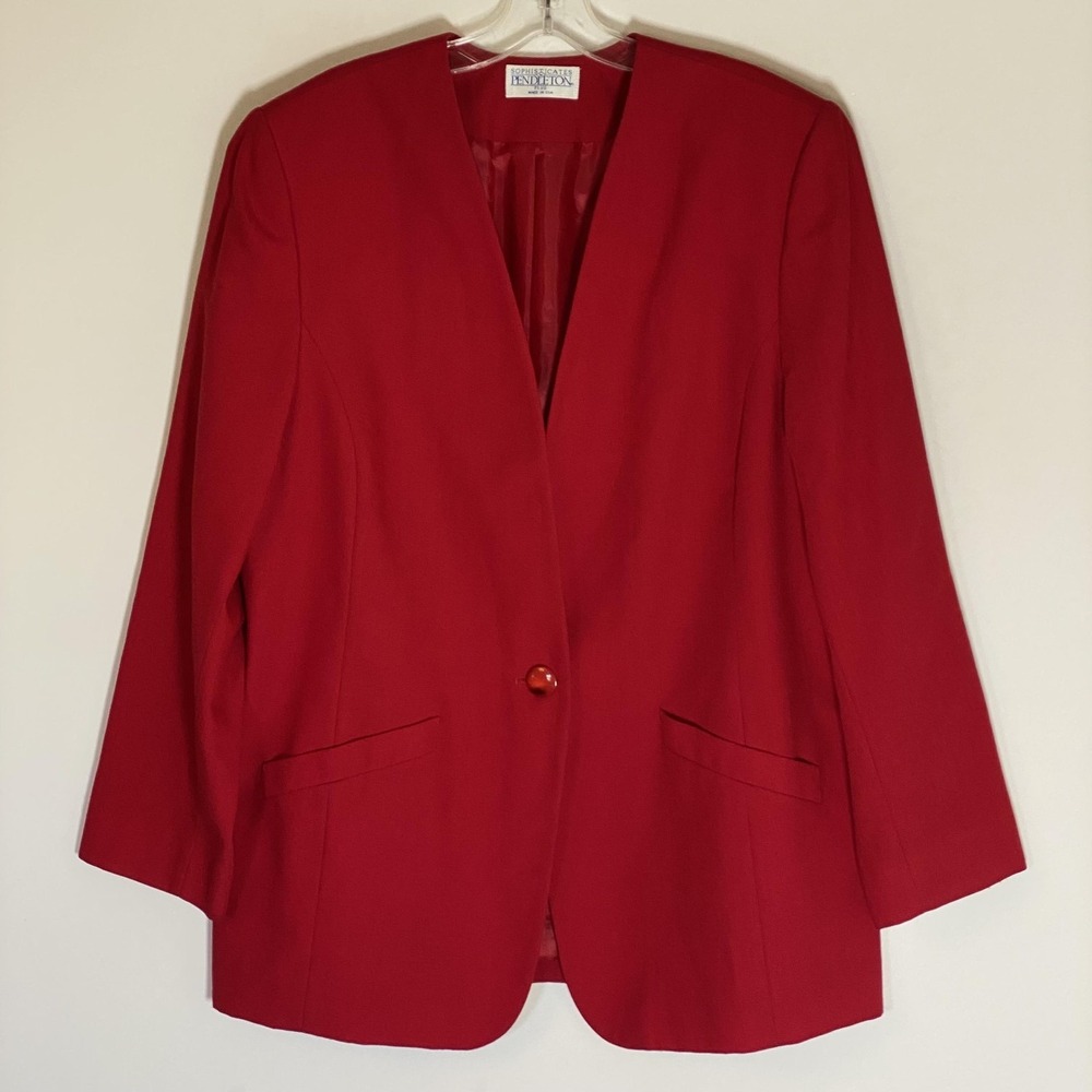 Vintage Pendleton Blazer‎ Jacket Womens 14W Red One Button Lined Made USA 90s